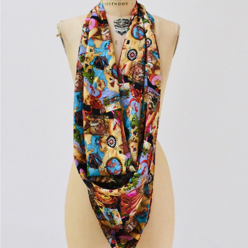 Nicole Miller Indiana Jones silk scarf - Very Rare, Vintage, Authentic, NM